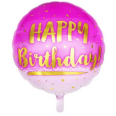 Куля фольгована Happy Birthday на рожевому тлі (Китай)