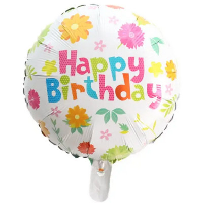 Куля фольгована кругла Happy Birthday квіти (Китай)