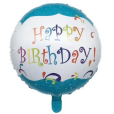 Повітряна фольгована куля "Happy Birthday" біло-блакитна (Китай)