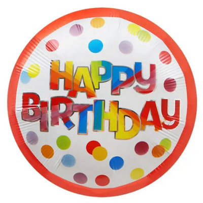 Воздушный фольгированный шар "Happy Birthday" разноцветное конфетти на красном (Китай)