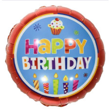 Куля фольгована кругла "Happy Birthday кексик" (Китай)