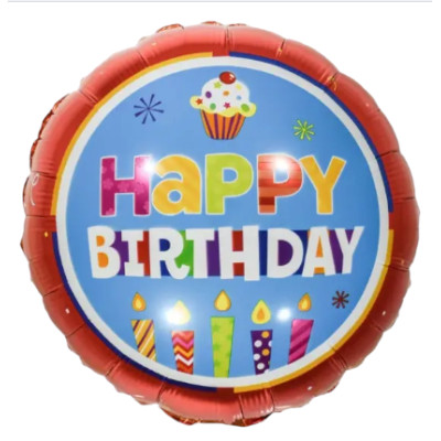 Куля фольгована кругла "Happy Birthday кексик" (Китай)