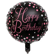 Фольгована куля Happy Birthday чорна та рожева (Китай)