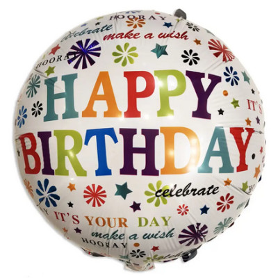 Куля фольгована кругла Happy Birthday конфетті