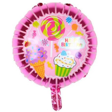 Куля фольгована кругла Happy Birthday льодяник (Китай)