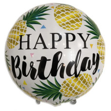 Куля фольгована кругла Happy Birthday ананаси