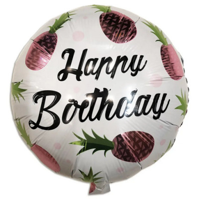 Куля фольгована кругла Happy Birthday ананас рожевий (Китай)