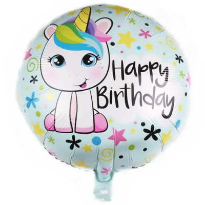Повітряна фольгована куля "Happy Birthday" єдиноріг м'ятний (Китай)