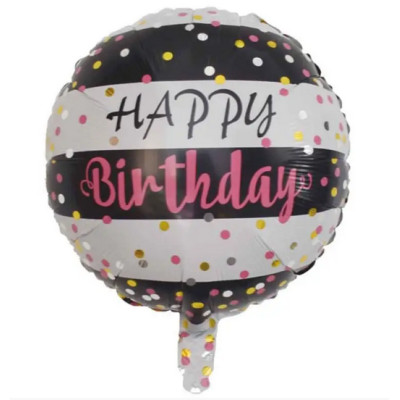 Фольгированный шар Happy Birthday полосатый конфетти (Китай)