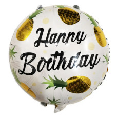 Куля фольгована кругла Happy Birthday ананас золотий (Китай)