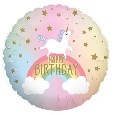 Фольгована куля "Happy Birthday" єдиноріг на веселці (Китай)
