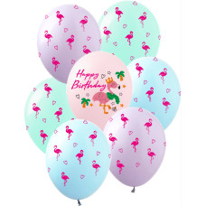 Повітряні кулі Happy Birthday фламінго 12" (100 шт) ТМ Show