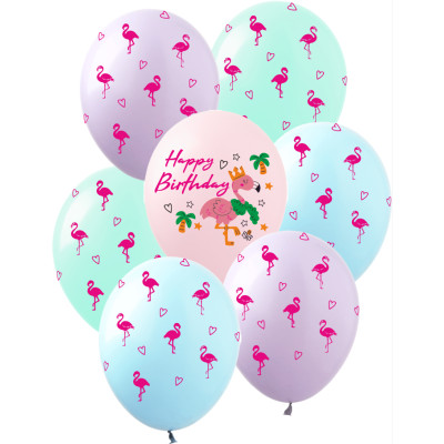 Повітряні кулі Happy Birthday фламінго 12" (100 шт) ТМ Show