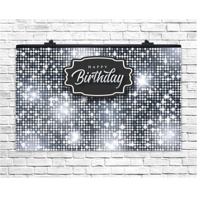 Плакат для свята Happy Birthday срібло 75х120 см