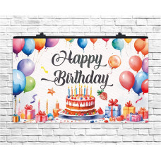 Плакат для свята Happy Birthday тортик 75х120 см