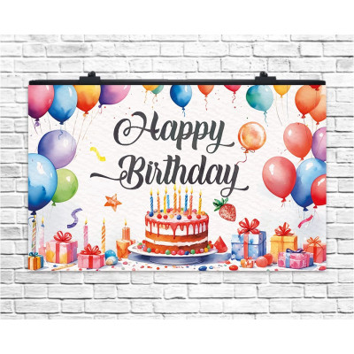 Плакат для свята Happy Birthday тортик 75х120 см