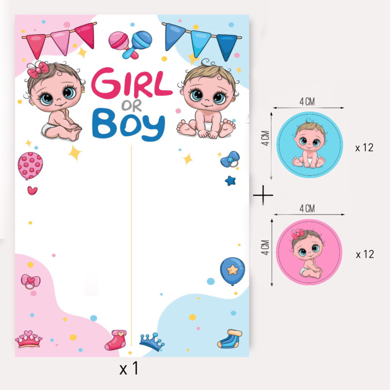 Плакат для ґендер паті Boy or Girl + наклейки 24 штуки