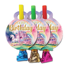 Язичок гудок карнавальний  Happy Birthday замок, 6 шт в уп