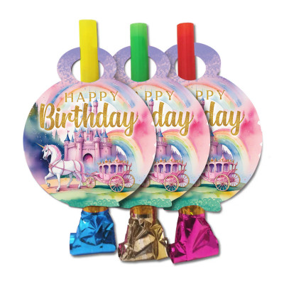 Язичок гудок карнавальний  Happy Birthday замок, 6 шт в уп