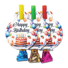 Язичок гудок карнавальний  Happy Birthday тортик, 6 шт в уп