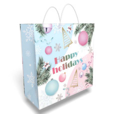 Подарунковий пакет квадрат великий "Happy Holidays" 32 х 32 см