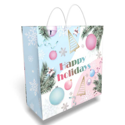 Подарунковий пакет квадрат великий "Happy Holidays" 32 х 32 см