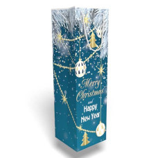 Пакет подарунковий під пляшку "Merry Christmas and Happy New Year" 11х37 см