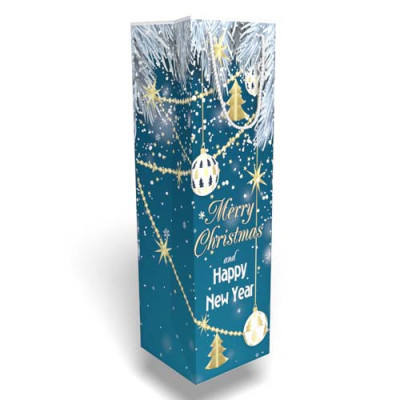 Пакет подарунковий під пляшку "Merry Christmas and Happy New Year" 11х37 см