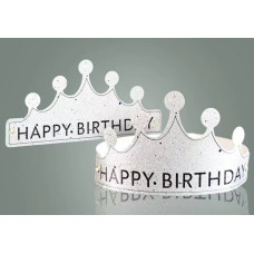 Святкова паперова корона "Happy Birthday" срібна