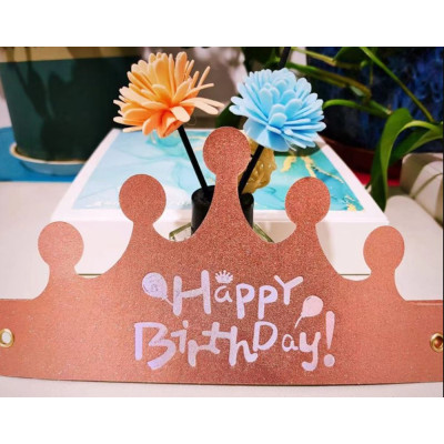 Святкова паперова корона "Happy Birthday" рожеве золото