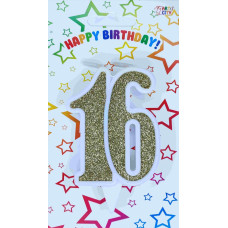 Свічка цифра ювілейна золото "16"