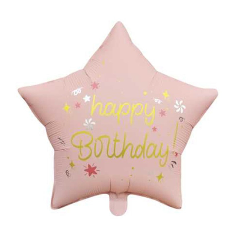 Куля фольгована зірка Happy Birthday рожева
