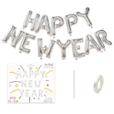 Фольговані літери HAPPY NEW YEAR, срібло 40 см