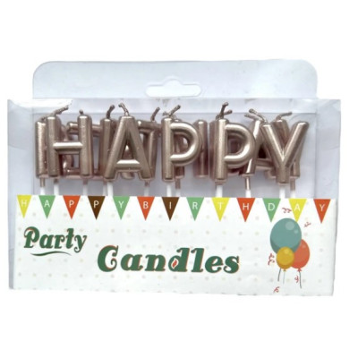 Свечи-буквы "Happy Birthday" розовое золото