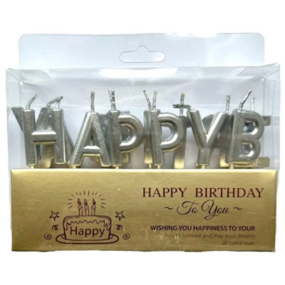 Свічки літери "Happy Birthday" срібло