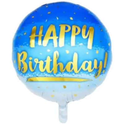 Шар фольгированный Happy Birthday на голубом фоне (Китай)