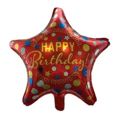 Шар фольгированный звезда Happy Birthday на красном фоне (Китай)