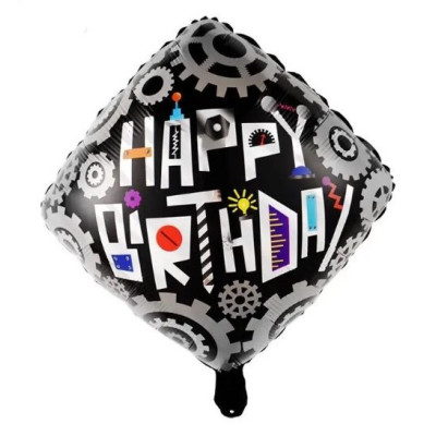 Воздушный фольгированный шар ромб Happy Birthday шестерёнки 54х49см(Китай)