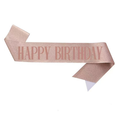 Стрічка через плече Happy Birthday глітер рожеве золото
