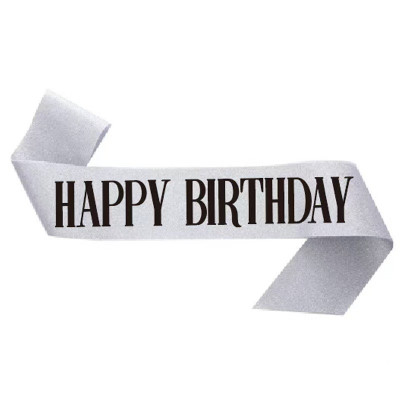 Лента через плечо Happy Birthday глиттер серебро