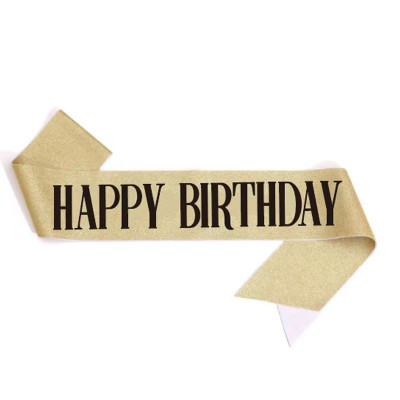 Стрічка через плече Happy Birthday глітер золото
