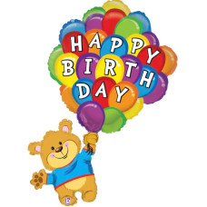 Фольгована куля Happy Birthday ведмедик (Grabo) в пакованні