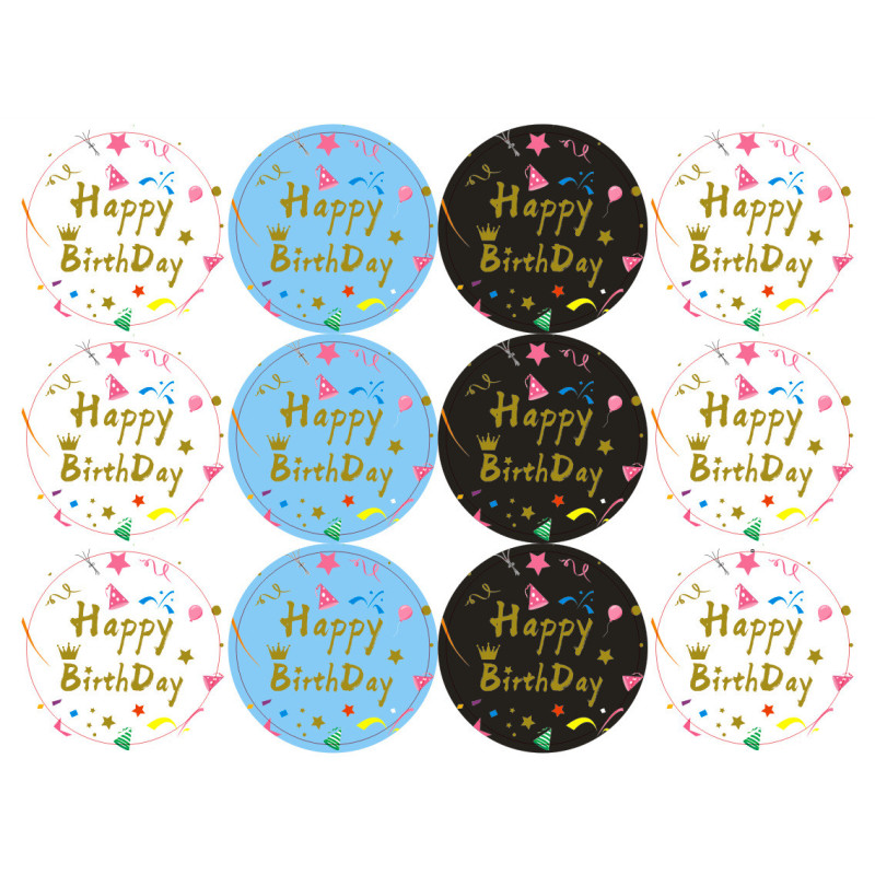 Наклейки для паковання | стикери Happy Birthday-3 12 шт.