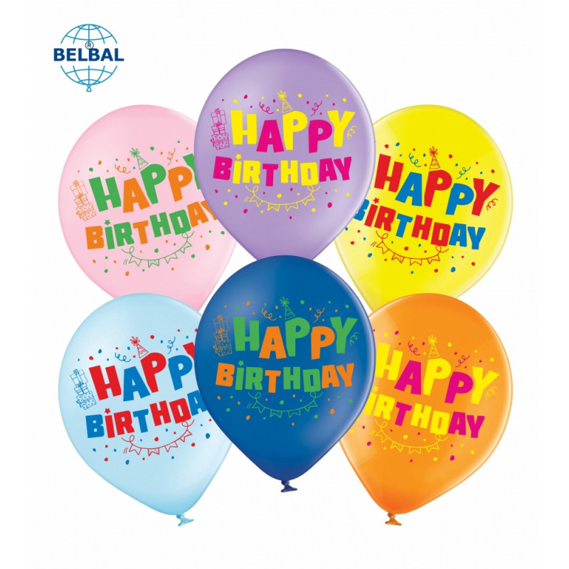 Повітряні кульки "Happy Birthday" 12" (30 см) ТМ Sharoff