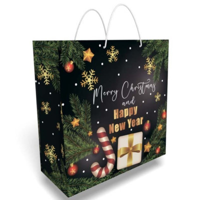 Подарочный пакет квадрат большой "Merry Christmas" 32 х 32 см