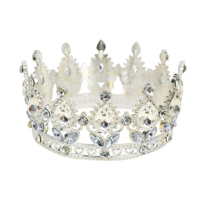 Корона на торт серебряная с белыми камнями 8х4,5 см