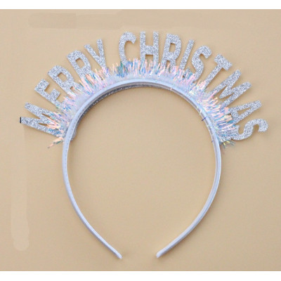 Праздничная пластиковая корона "Merry Christmas" серебряная
