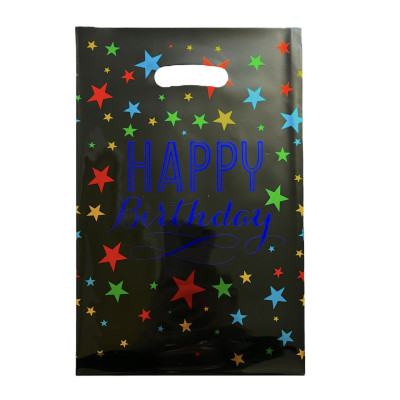 Пакеты подарочные фольгированные "Happy Birthday звёзды на черном" 17х25 см 10 штук