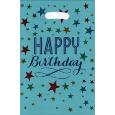 Пакети подарункові фольговані "Happy Birthday зірки на блакитному" 17х25 см 10 штук