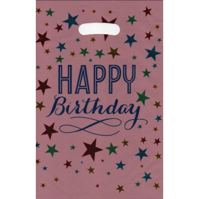 Пакети подарункові фольговані "Happy Birthday зірки на рожевому" 17х25 см 10 штук